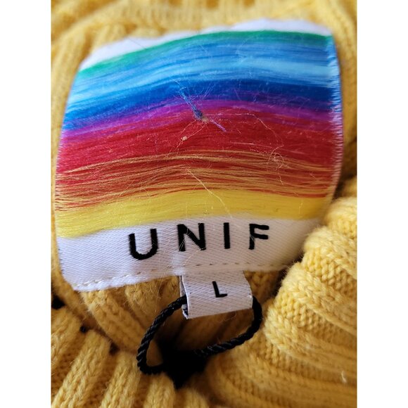 UNIF Women's Yellow Badsport Turtleneck Sweater L Stretchy Ribbed Rainbow Tag St - Picture 5 of 7